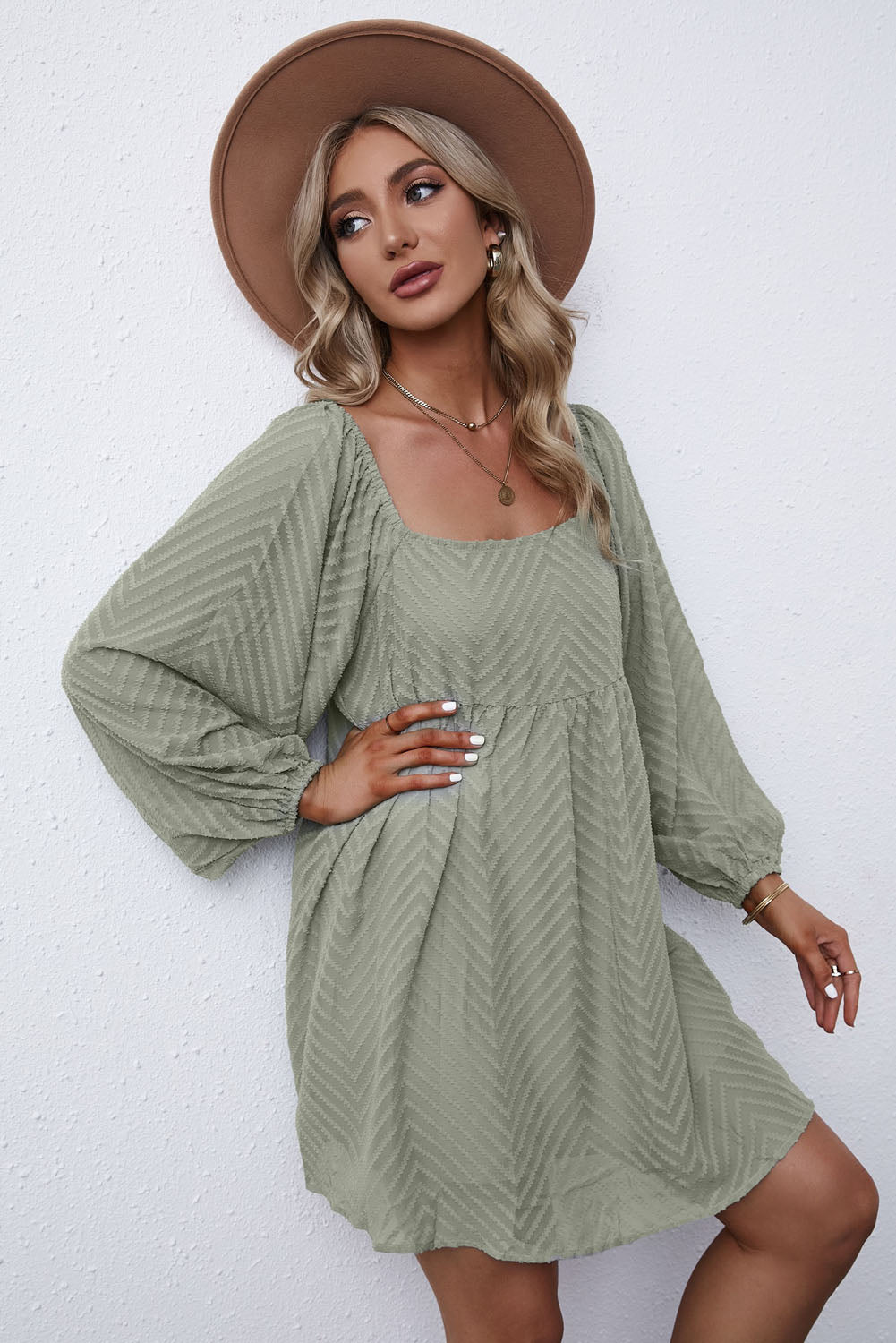 Textured Square Neck Mini Dress (6 Colors) Dress Krazy Heart Designs Boutique