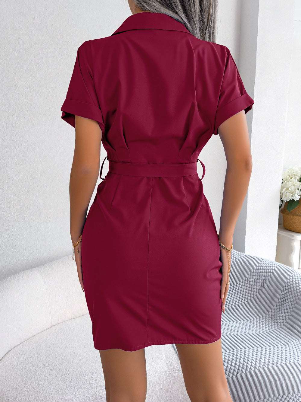 Button Down Ruched Tie Belt Dress (3 Colors) Krazy Heart Designs Boutique