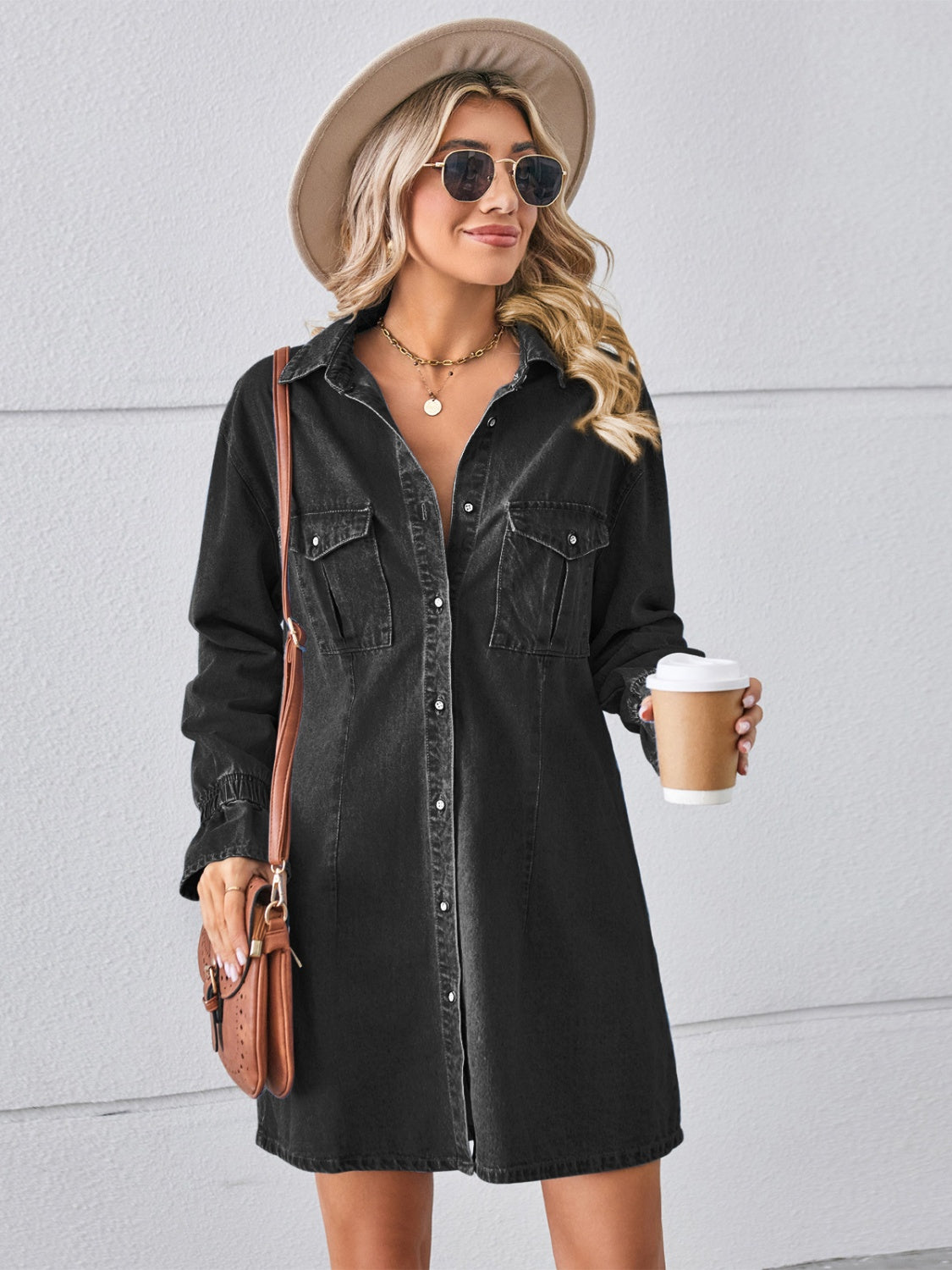 Pocketed Dropped Shoulder Mini Denim Dress (2 Colors) Dress Krazy Heart Designs Boutique Black S
