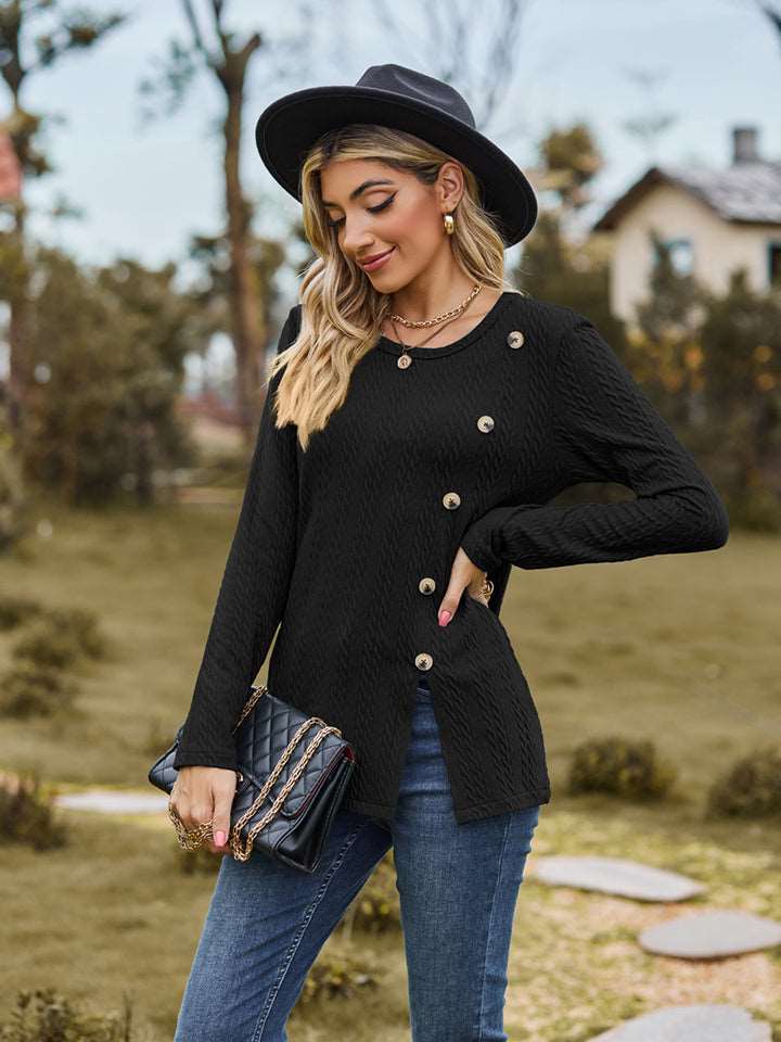 Decorative Button Slit Long Sleeve Top (6 Colors) Krazy Heart Designs Boutique