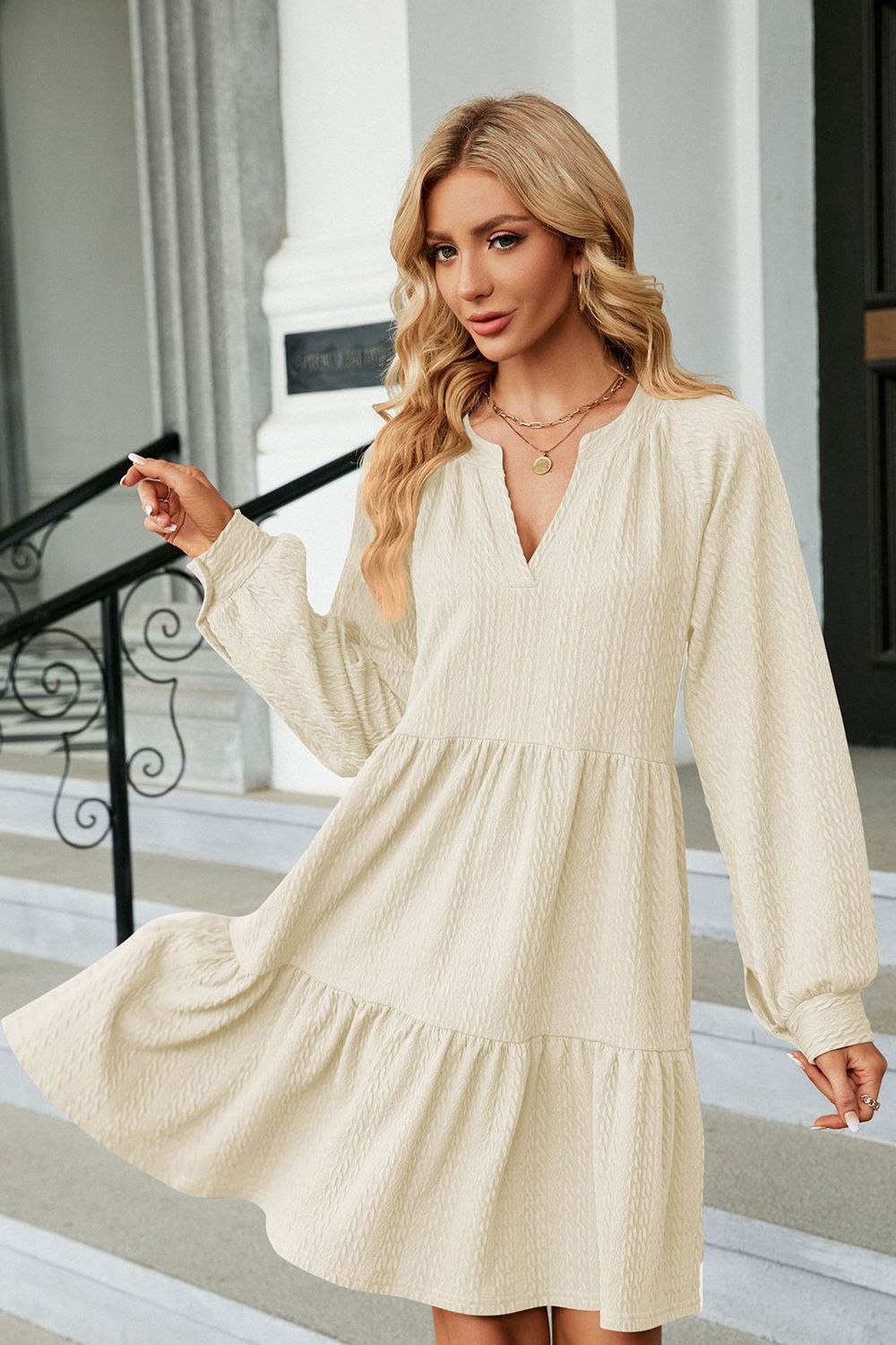 Notched Neck Long Sleeve Mini Dress (6 Colors) Dress Krazy Heart Designs Boutique