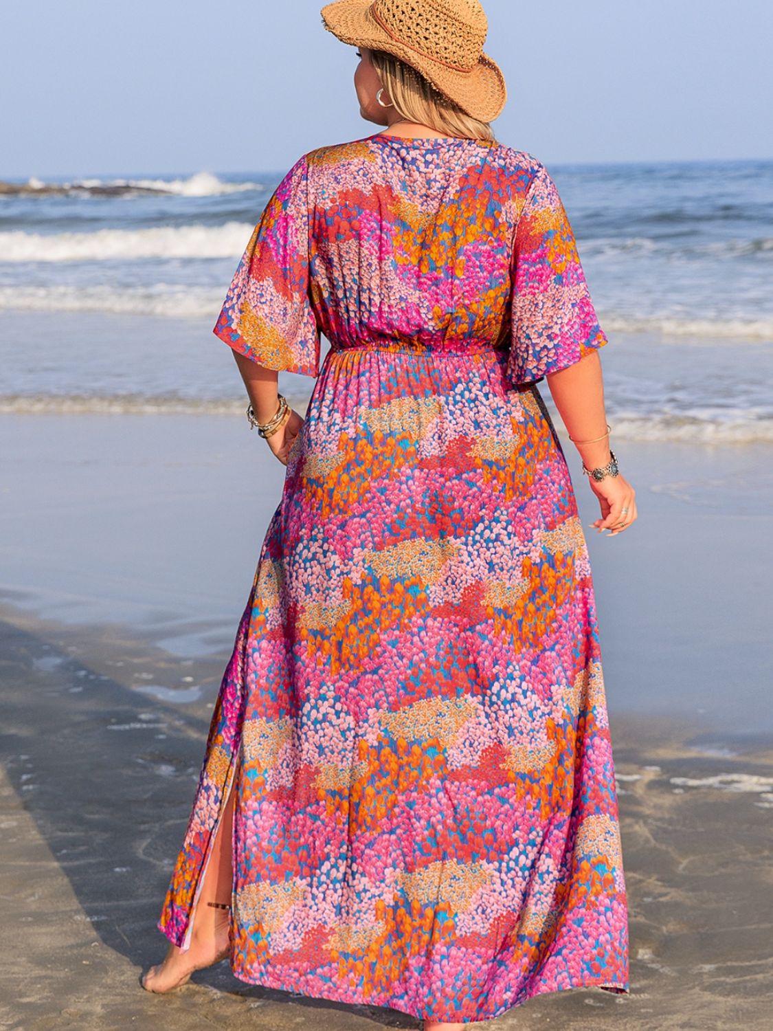 Plus Size Slit Floral Printed Half Sleeve Maxi Dress dress Krazy Heart Designs Boutique