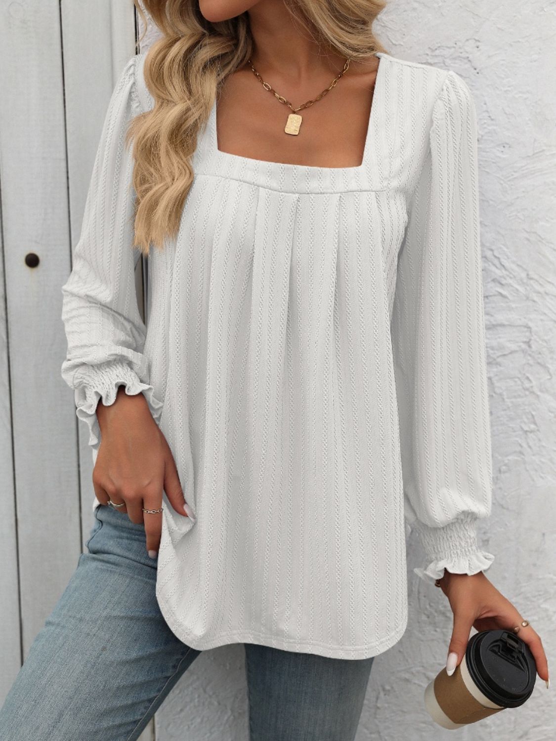 Mandy Square Neck Lantern Sleeve Top (7 Colors) Shirts & Tops Krazy Heart Designs Boutique