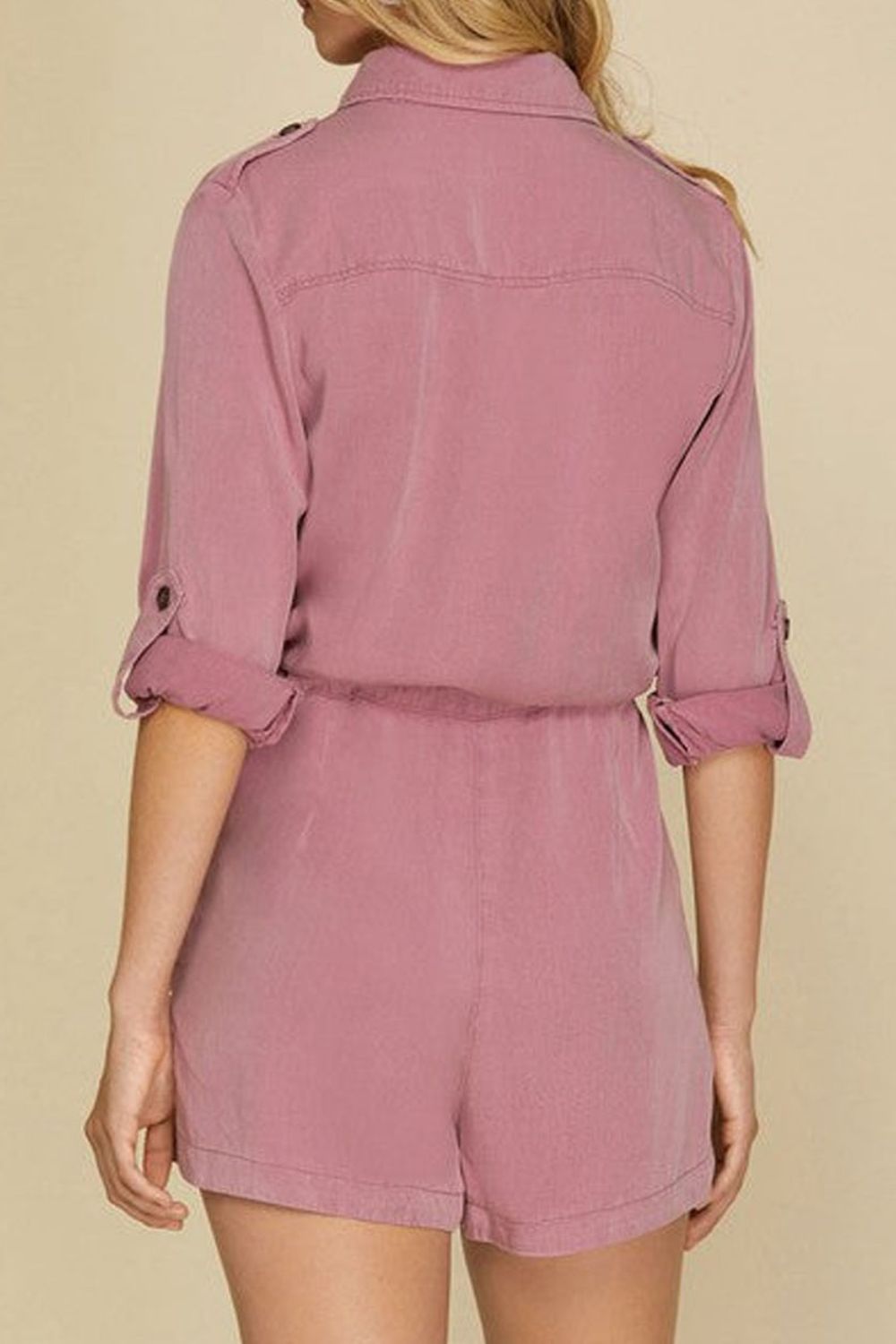 Collared Neck Drawstring Roll-Tab Sleeve Romper (2 Colors) Outfit Sets Krazy Heart Designs Boutique