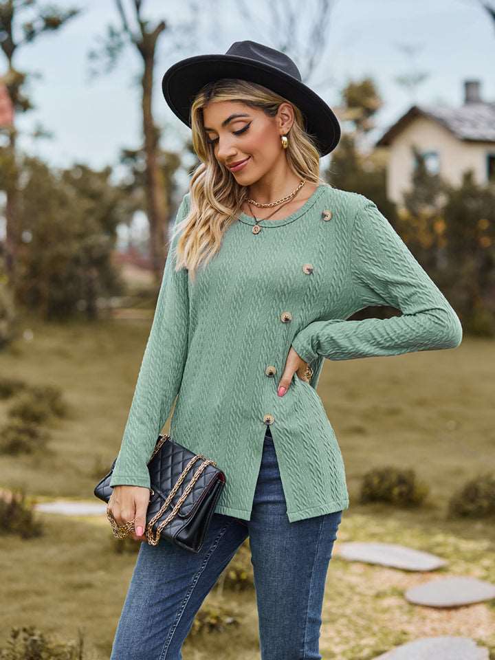 Decorative Button Slit Long Sleeve Top (6 Colors) Krazy Heart Designs Boutique