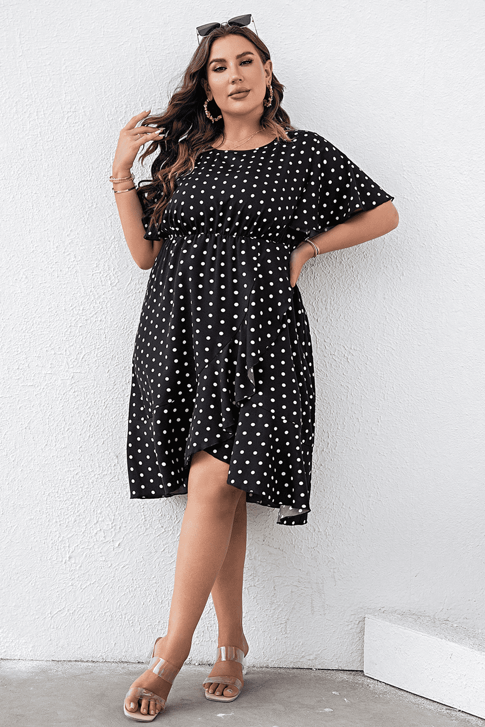 Plus Size Polka Dot Flutter Sleeve Dress Dress Krazy Heart Designs Boutique