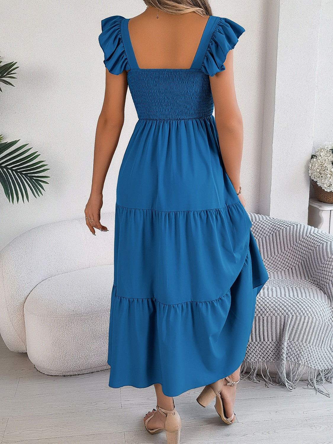 Smocked Square Neck Cap Sleeve Midi Dress (5 Colors) Dress Krazy Heart Designs Boutique