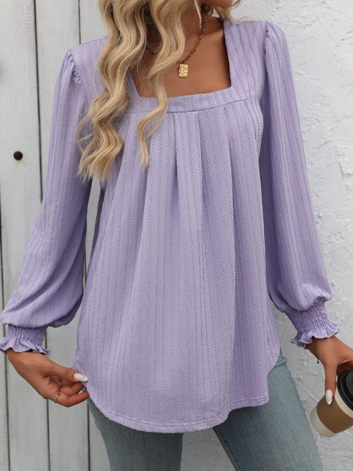 Mandy Square Neck Lantern Sleeve Top (7 Colors) Shirts & Tops Krazy Heart Designs Boutique Lilac S
