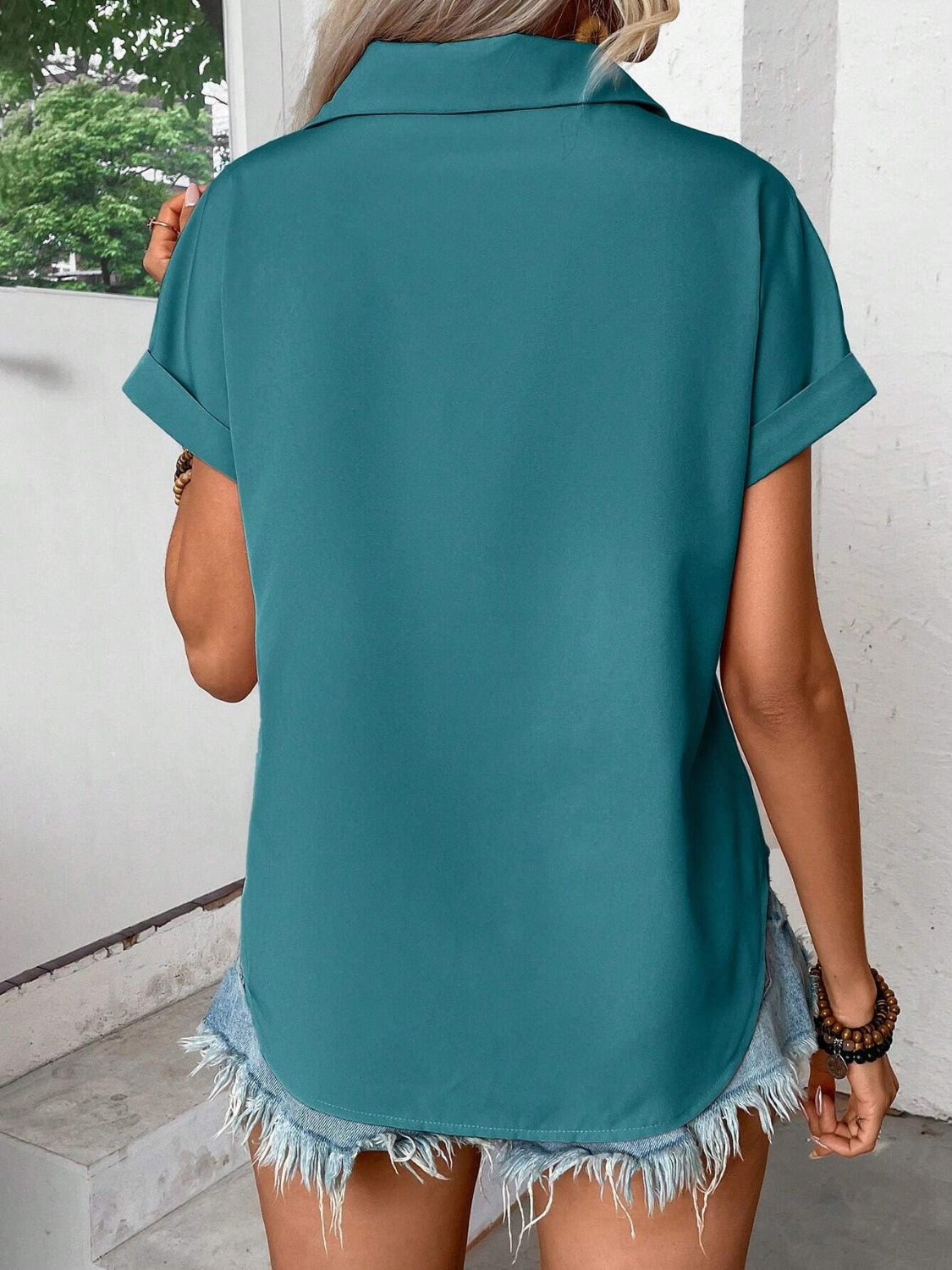 Pleated Detail Collared Neck Short Sleeve Shirt (6 Colors) Shirts & Tops Krazy Heart Designs Boutique