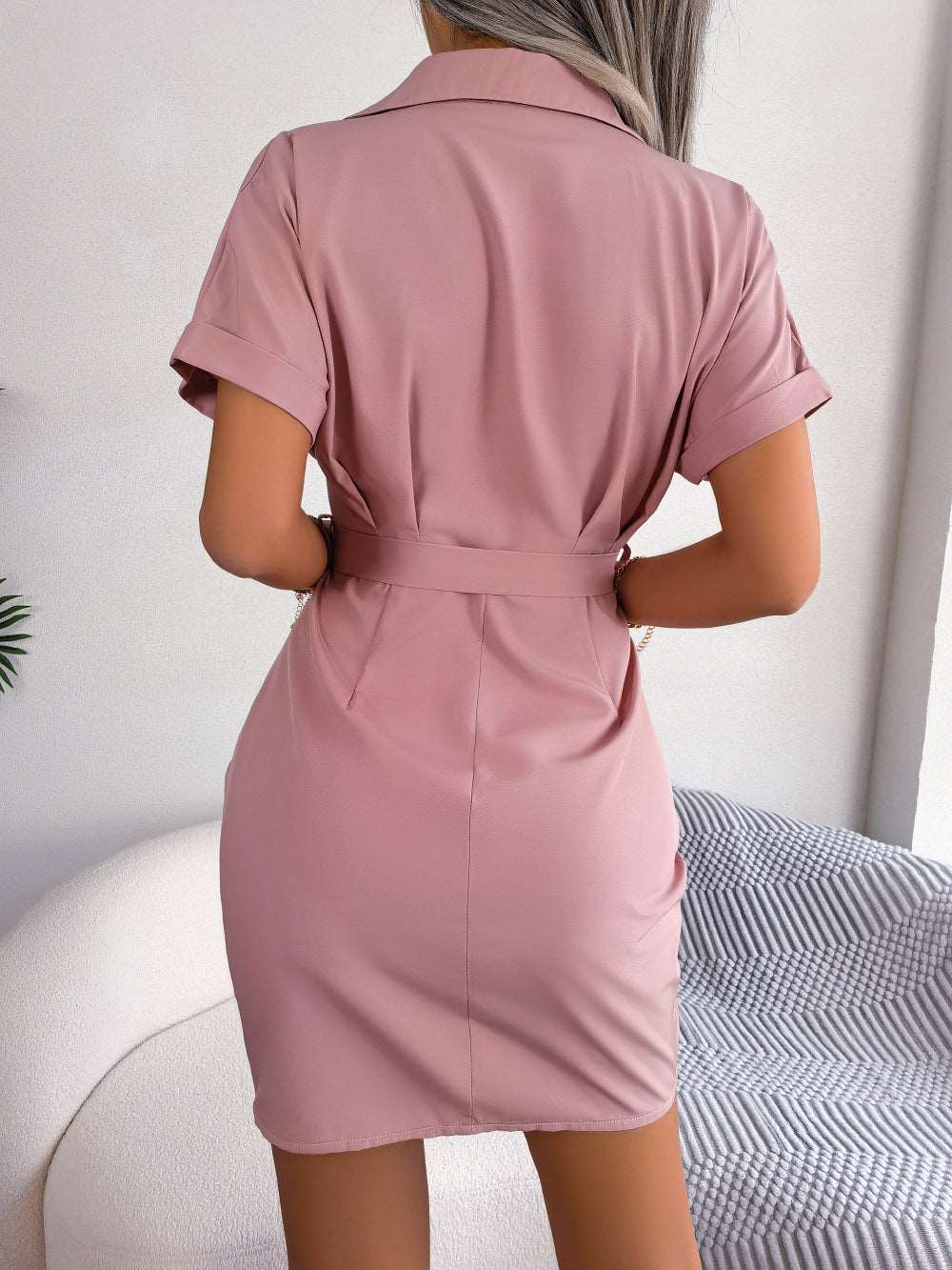 Button Down Ruched Tie Belt Dress (3 Colors) Krazy Heart Designs Boutique