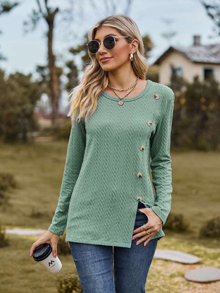 Decorative Button Slit Long Sleeve Top (6 Colors) Krazy Heart Designs Boutique Gum Leaf S