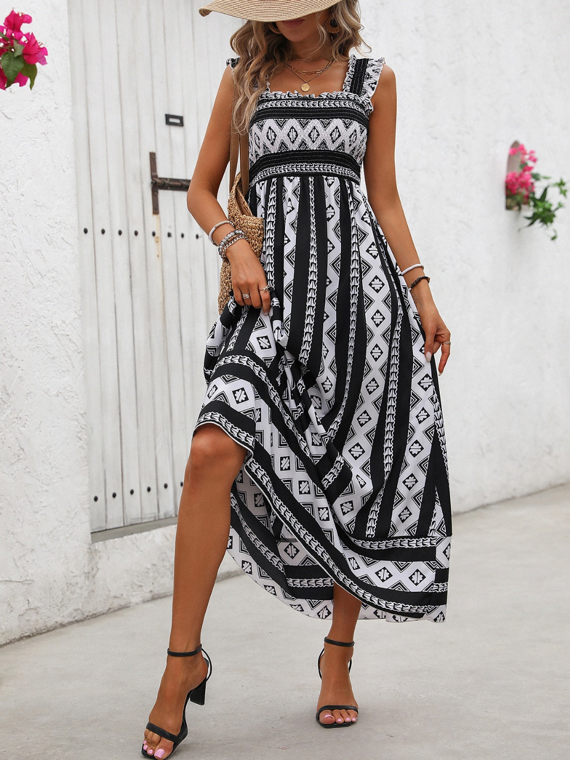 Aztec Printed Square Neck Wide Strap Cami Dress Dress Krazy Heart Designs Boutique