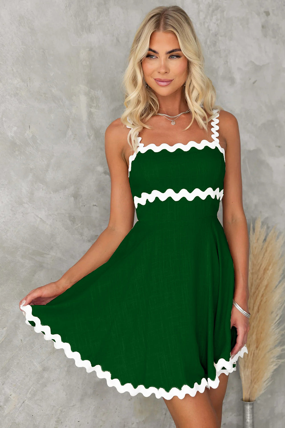 Contrast Color Zig Zag Square Neck Mini Dress (6 Colors) Dress Krazy Heart Designs Boutique Dark Green S