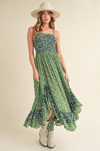 Aemi + Co Ditsy Floral Ruffled Hem Maxi Cami Dress Dress Krazy Heart Designs Boutique Green S