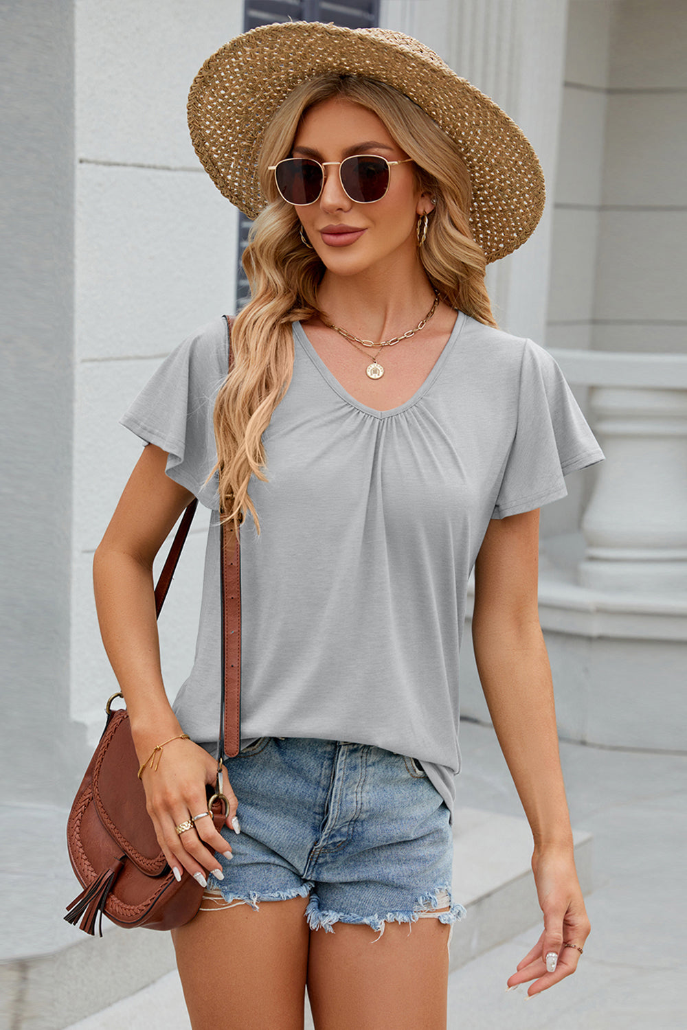 V-Neck Short Sleeve Top (8 Colors) Shirts & Tops Krazy Heart Designs Boutique Light Gray S
