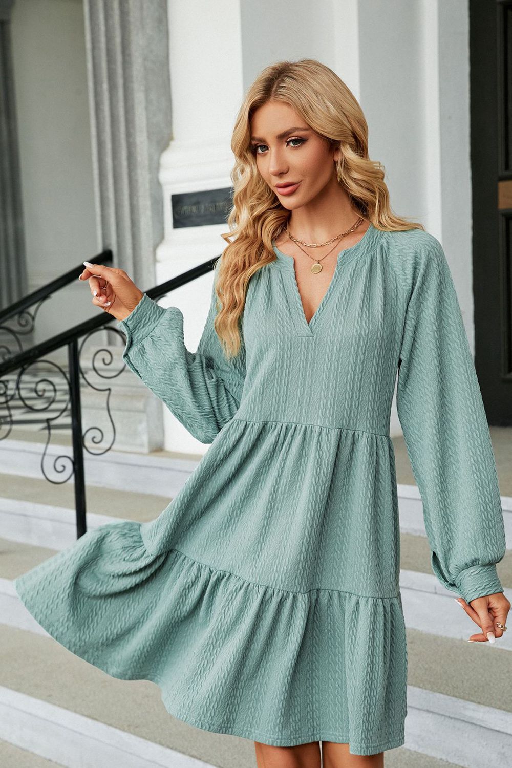 Notched Neck Long Sleeve Mini Dress (6 Colors) Dress Krazy Heart Designs Boutique