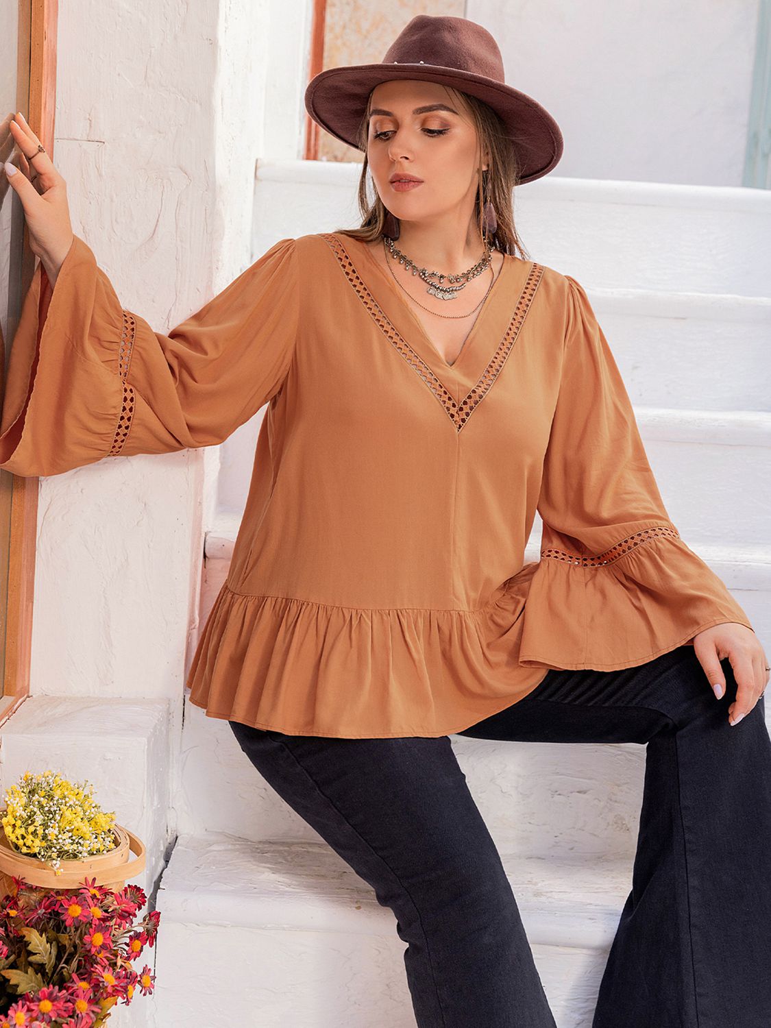Plus Size V-Neck Peplum Blouse Shirts & Tops Krazy Heart Designs Boutique