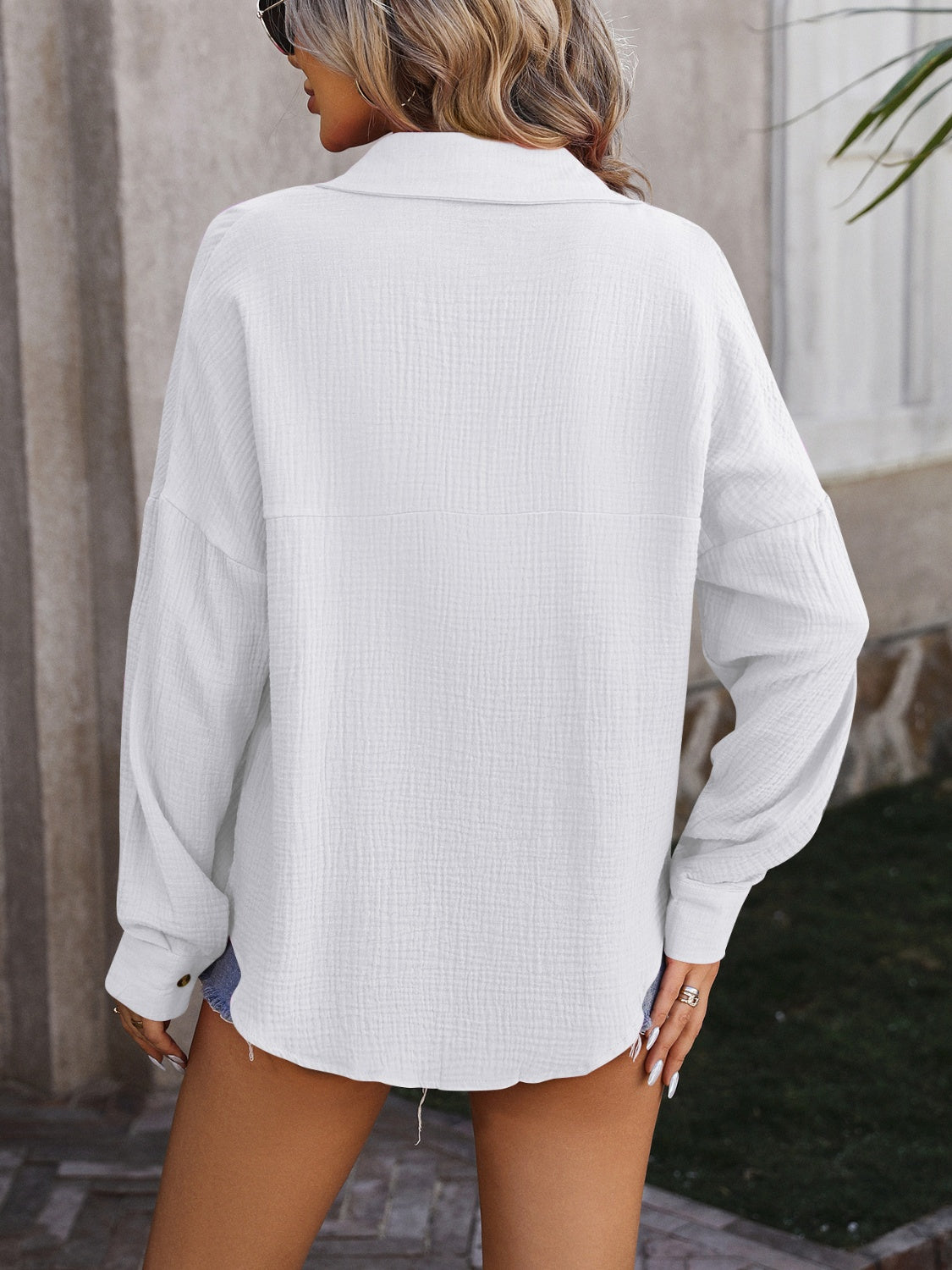 Textured Pocketed Button Up Dropped Shoulder Shirt (4 Colors) Shirts & Tops Krazy Heart Designs Boutique