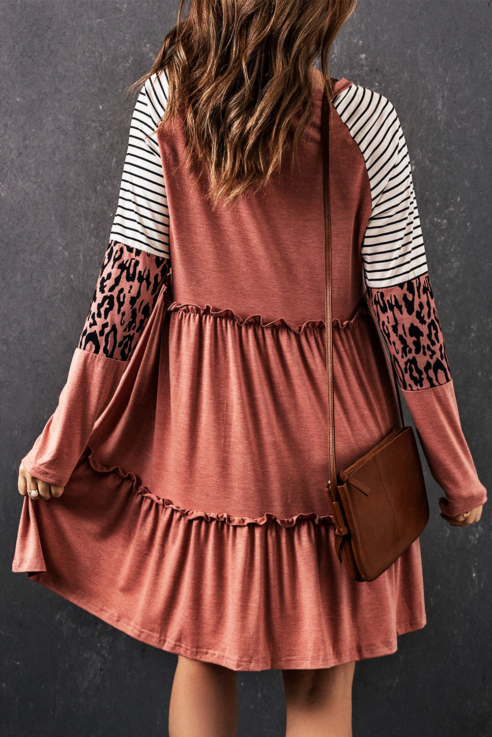 Mixed Print Frill Trim Long Sleeve Dress (3 Colors) Dress Krazy Heart Designs Boutique