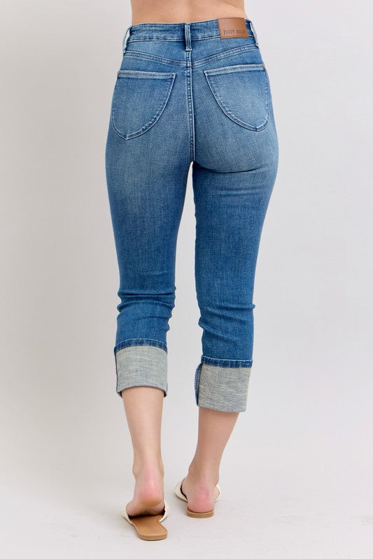Judy Blue Full Size Skinny Cuff Capris Jeans with Pockets Plus Size jeans Krazy Heart Designs Boutique