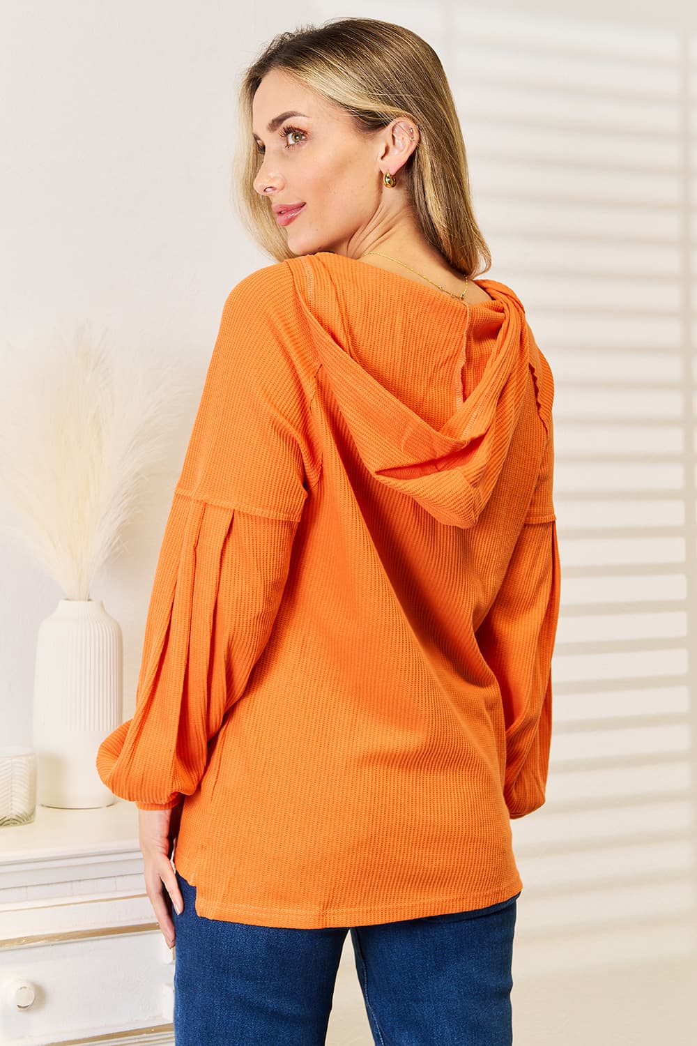 Basic Bae Side Slit Buttoned Waffle Knit Hoodie Shirts & Tops Krazy Heart Designs Boutique