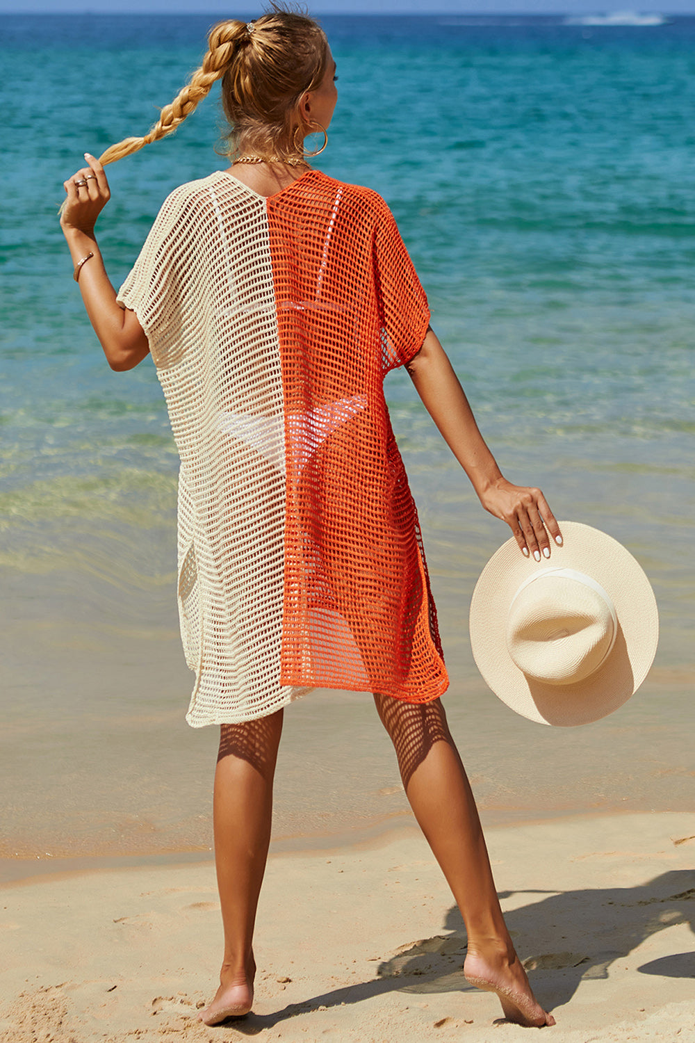 Double Take Openwork Contrast Slit Knit Cover Up (6 Colors) swimwear Krazy Heart Designs Boutique