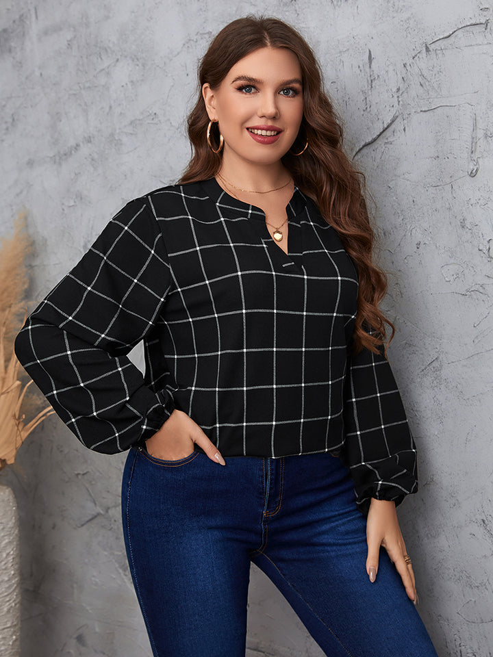 Honey Plus Size Notched Neck Long Sleeve Blouse Shirts & Tops Krazy Heart Designs Boutique