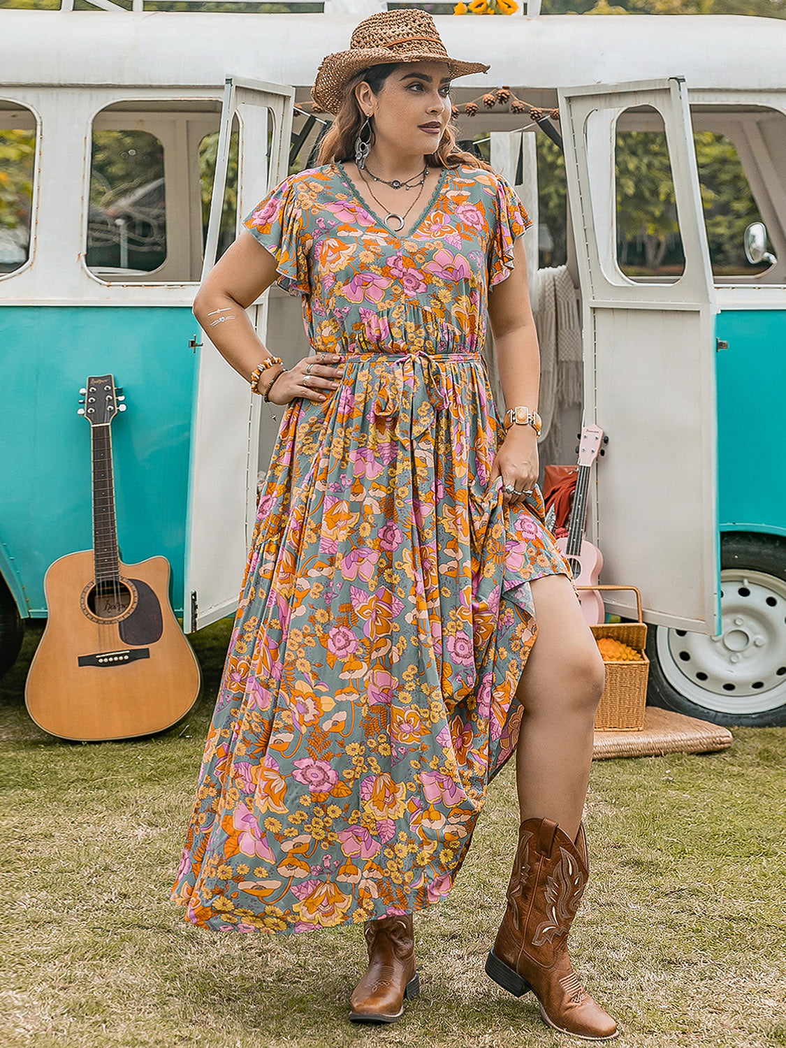 Plus Size Ruffled Printed Cap Sleeve Dress (2 Prints) Dress Krazy Heart Designs Boutique