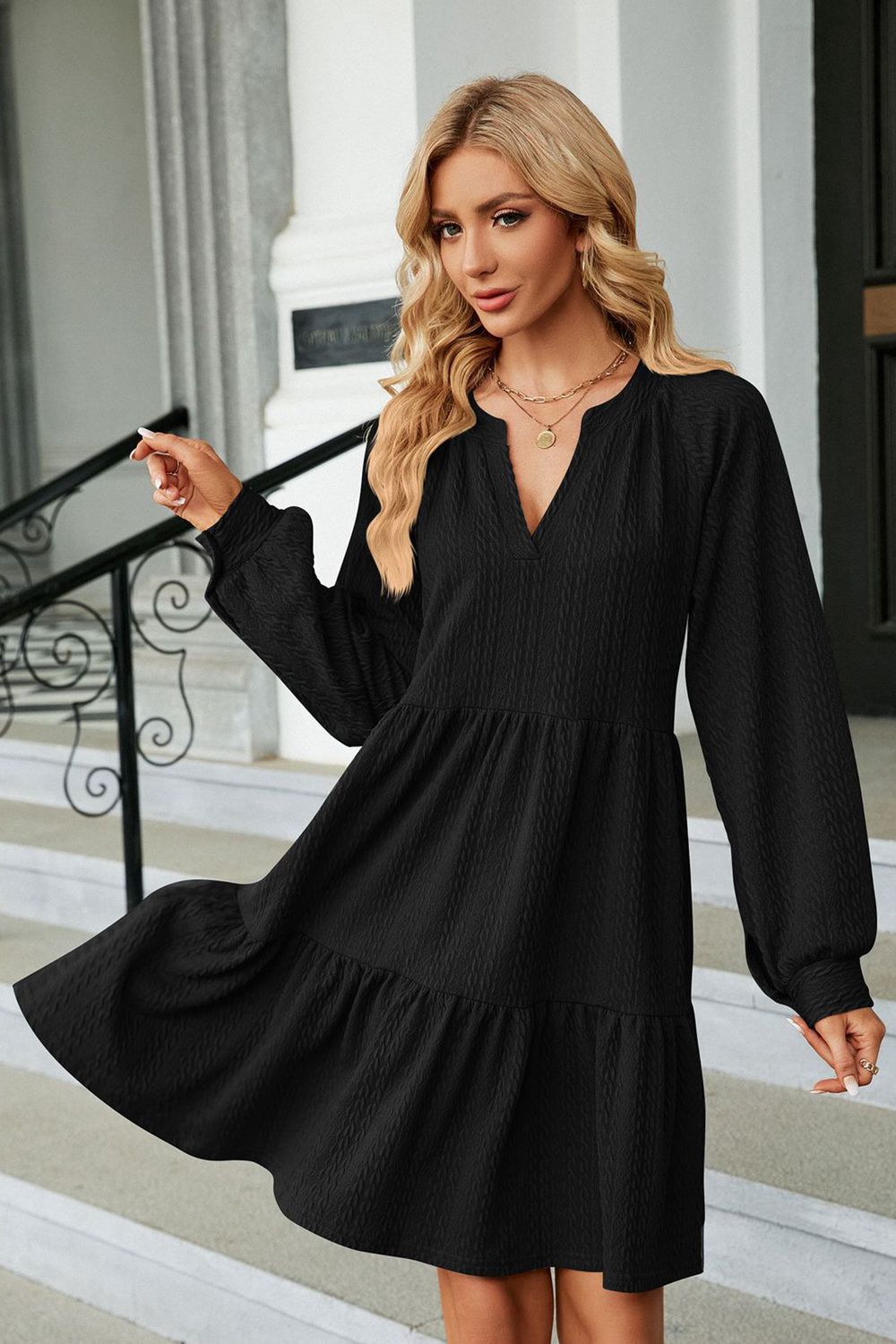Notched Neck Long Sleeve Mini Dress (6 Colors) Dress Krazy Heart Designs Boutique
