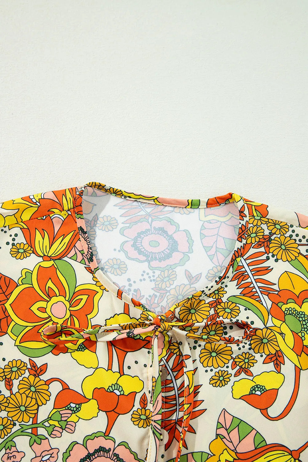 Printed Tie Neck Balloon Sleeve Mini Dress Dress Krazy Heart Designs Boutique