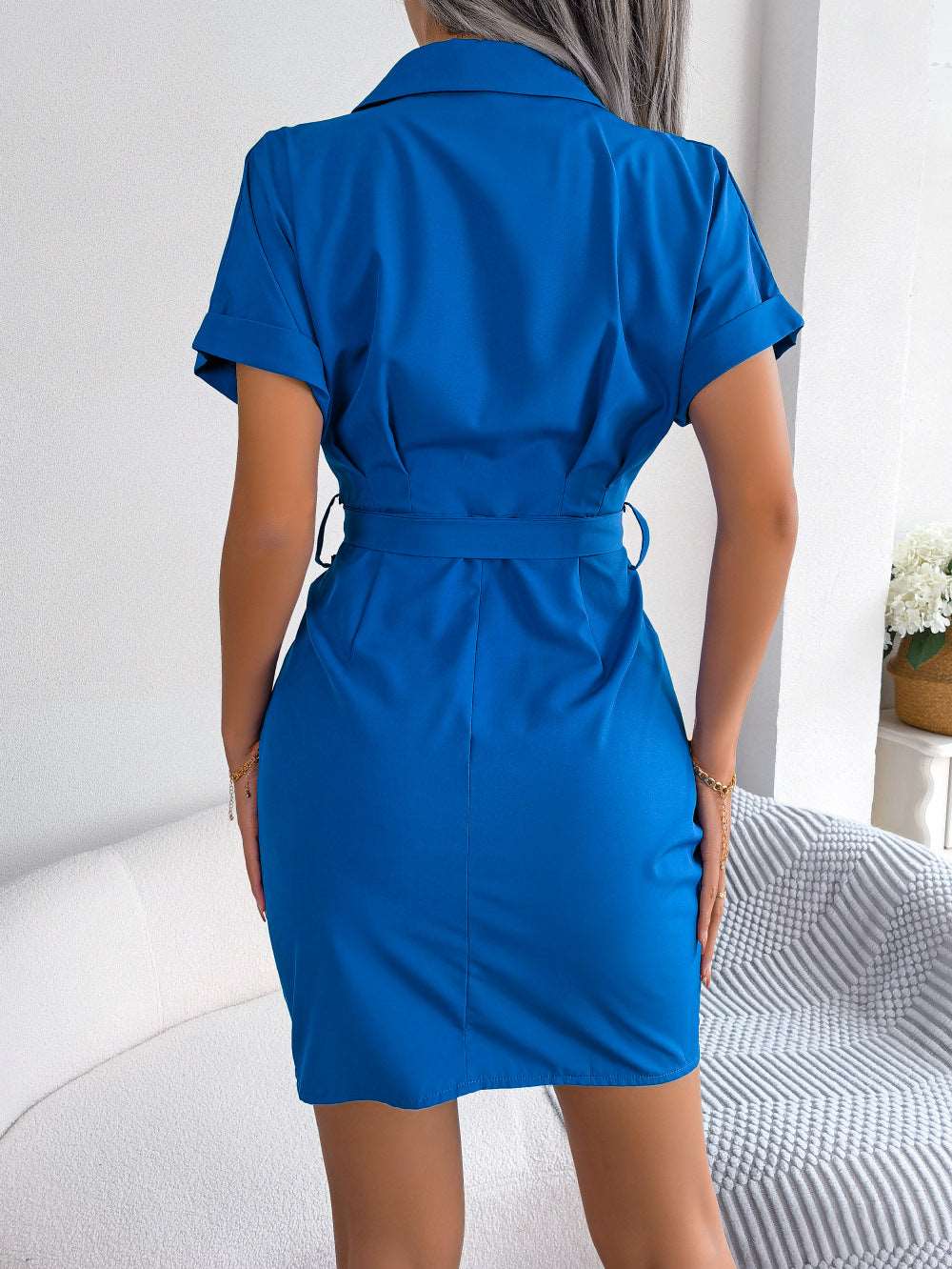 Button Down Ruched Tie Belt Dress (3 Colors) Krazy Heart Designs Boutique