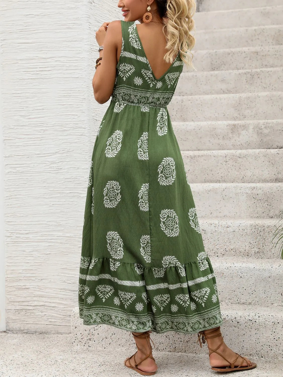 Pattern Printed V-Neck Sleeveless Dress Dress Krazy Heart Designs Boutique