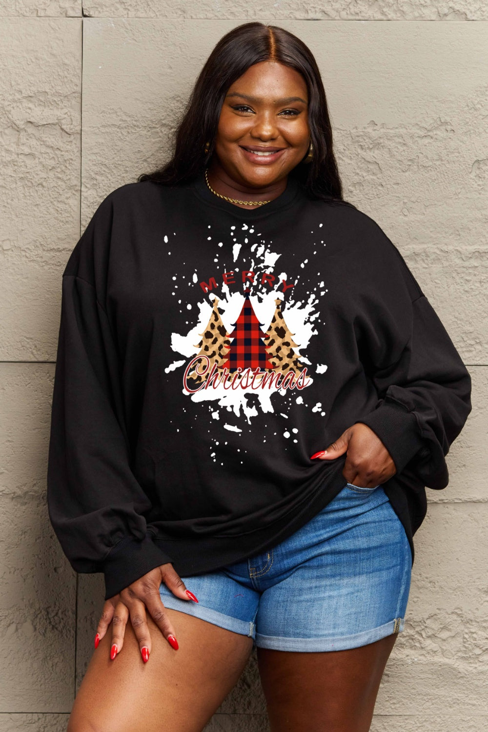 Simply Love Full Size MERRY CHRISTMAS Graphic Sweatshirt (3 Colors) Shirts & Tops Krazy Heart Designs Boutique