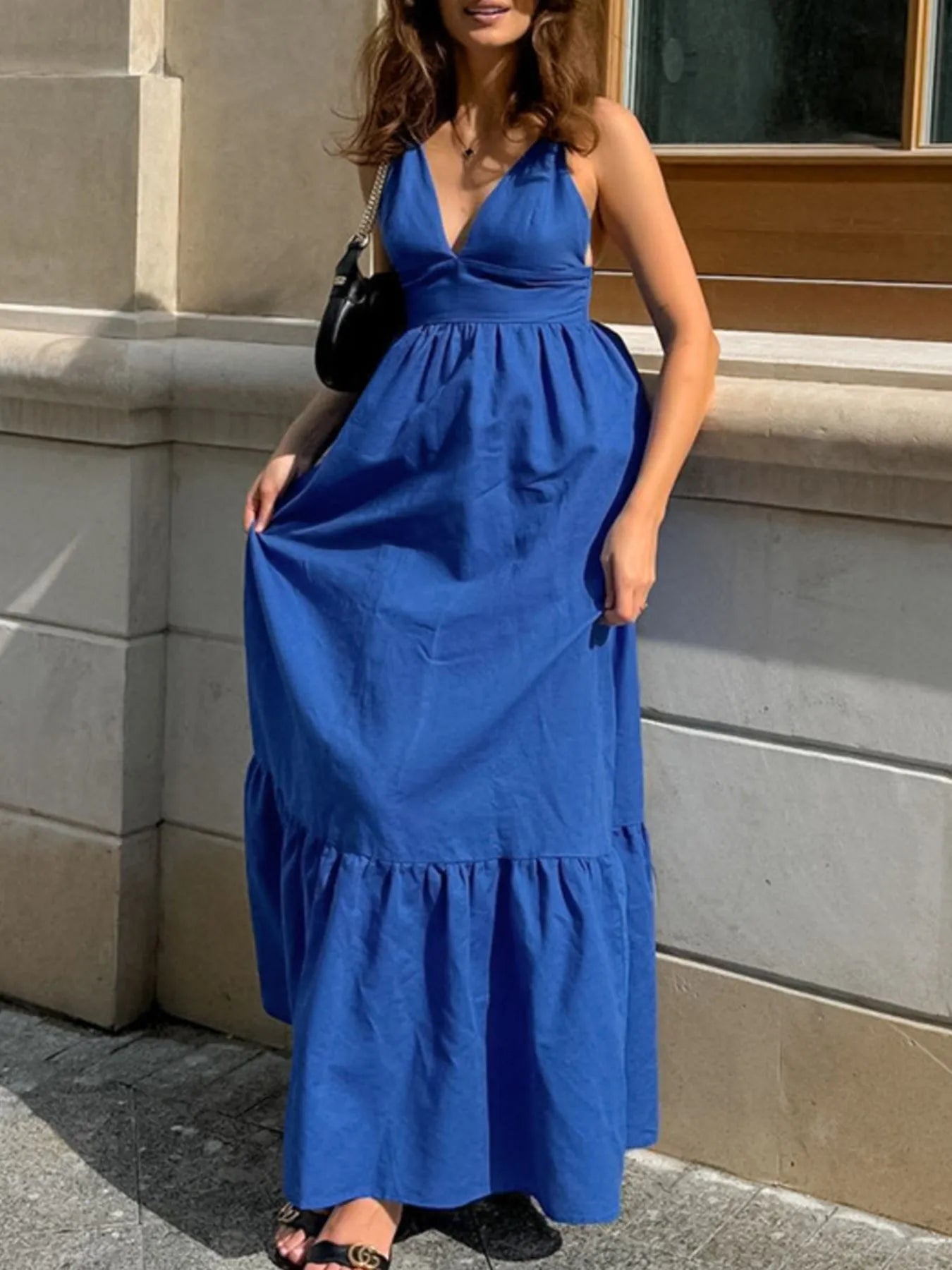 V-Neck Tiered Maxi Cami Dress Dress Krazy Heart Designs Boutique Blue S