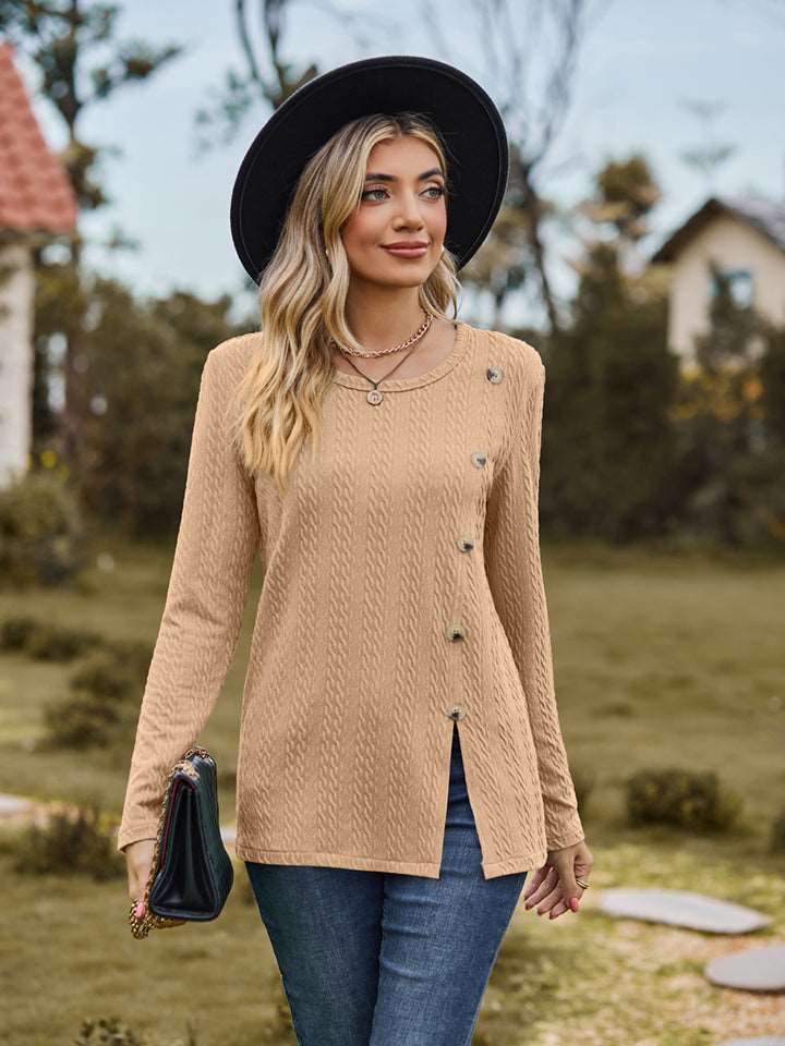 Decorative Button Slit Long Sleeve Top (6 Colors) Krazy Heart Designs Boutique