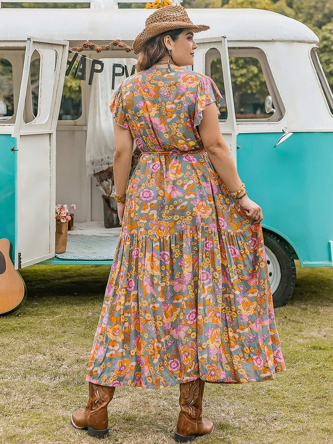 Plus Size Ruffled Printed Cap Sleeve Dress (2 Prints) Dress Krazy Heart Designs Boutique