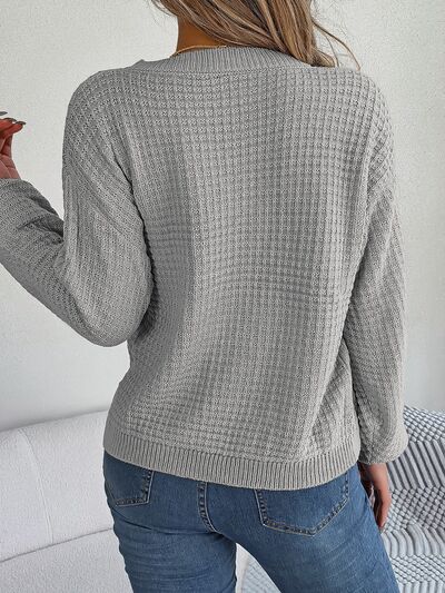 Cable-Knit Round Neck Long Sleeve Sweater (3 Colors) Shirts & Tops Krazy Heart Designs Boutique