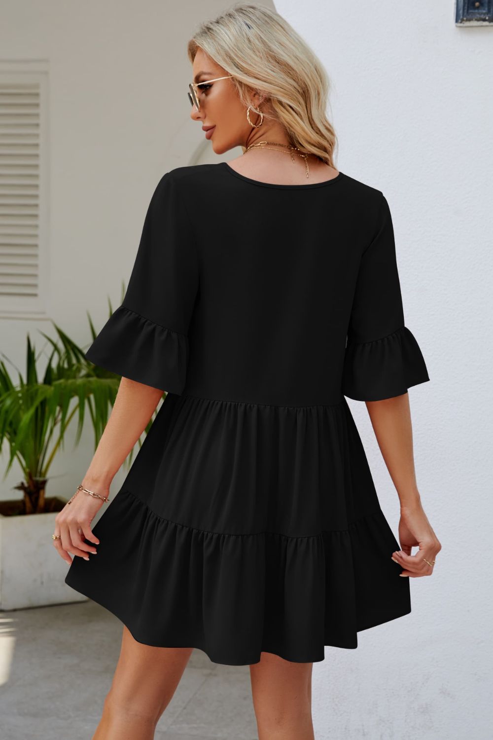 Tied Flounce Sleeve Mini Dress (4 Colors) Krazy Heart Designs Boutique