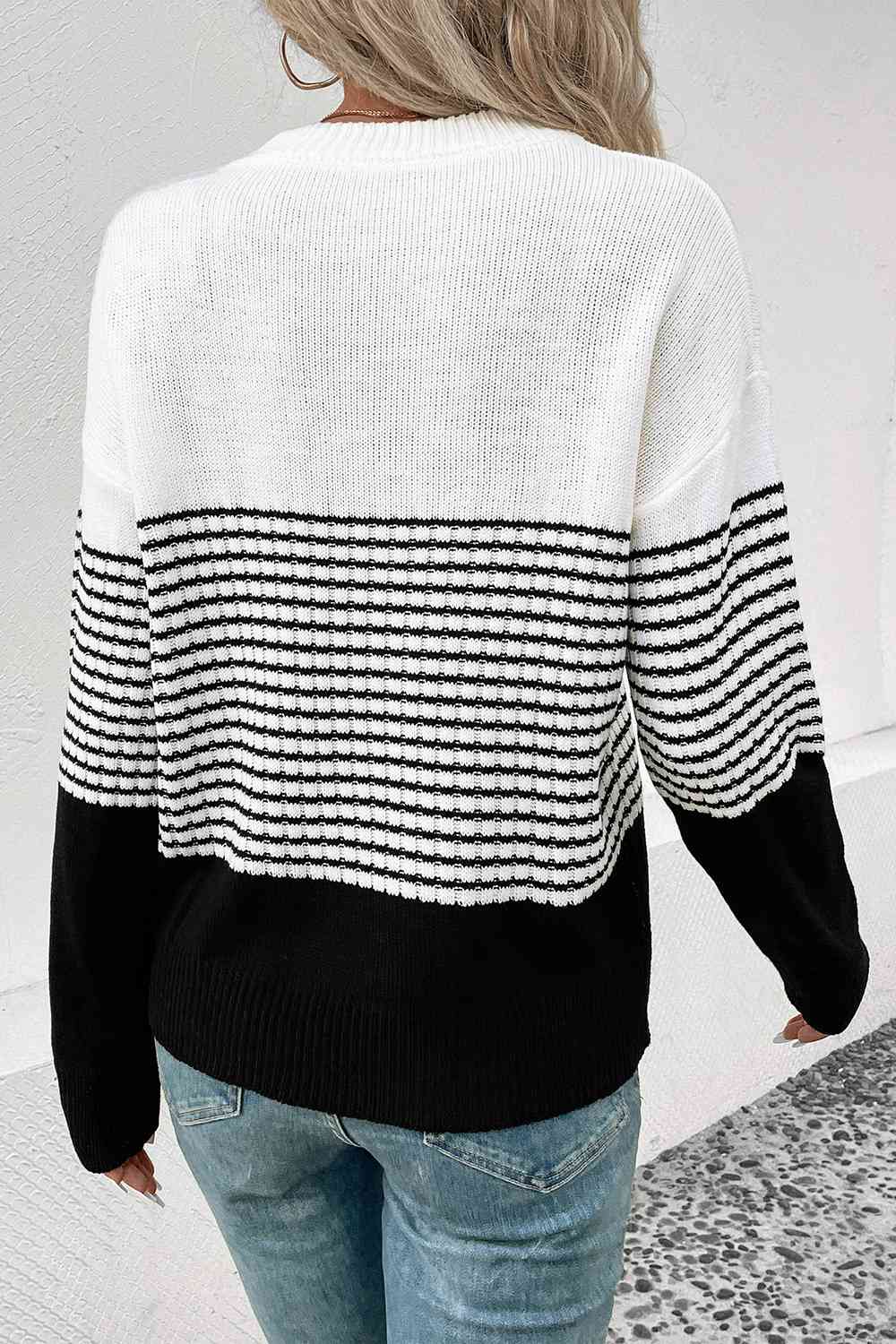 Striped Color Block Drop Shoulder Sweater Shirts & Tops Krazy Heart Designs Boutique