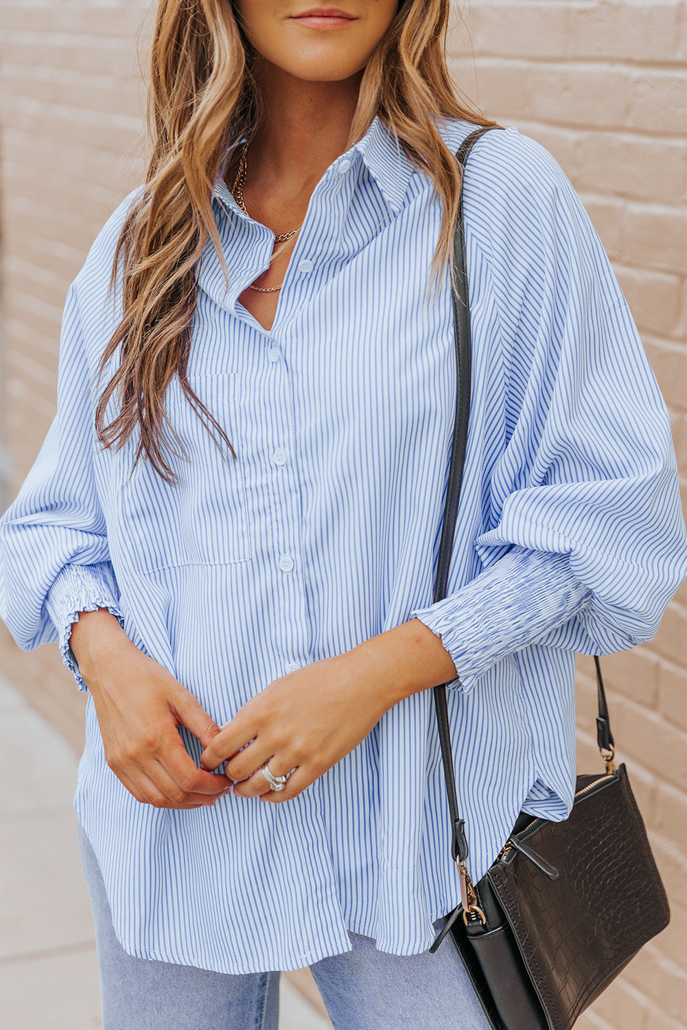 Striped Lantern Sleeve Collared Shirt (3 Colors) Krazy Heart Designs Boutique