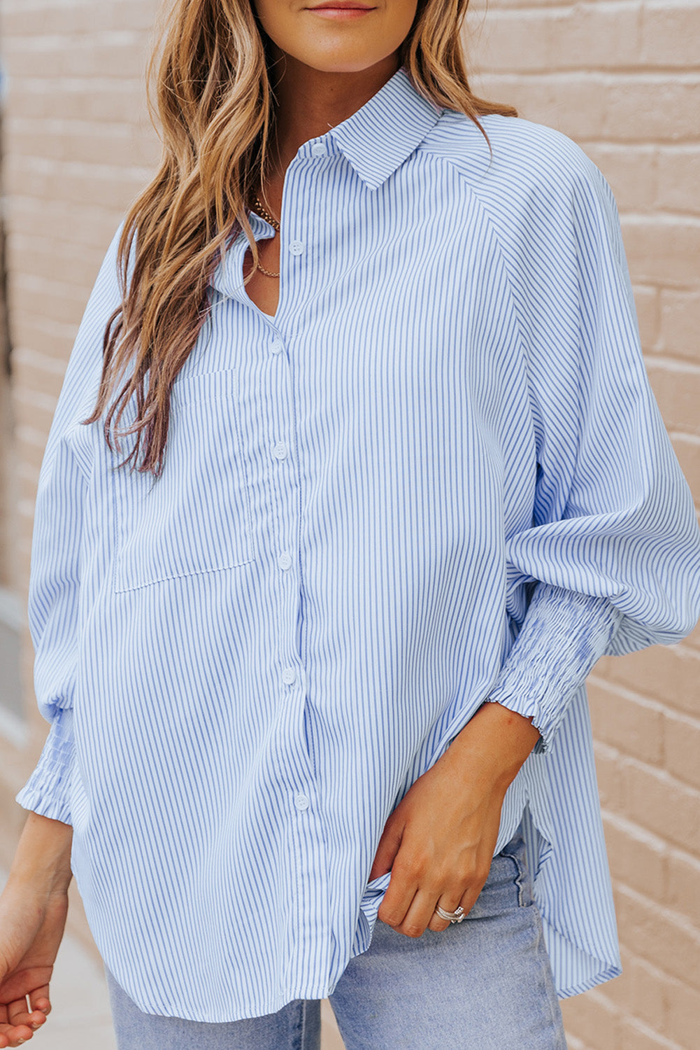 Striped Lantern Sleeve Collared Shirt (3 Colors) Krazy Heart Designs Boutique