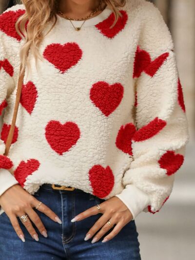 Fuzzy Heart Dropped Shoulder Sweatshirt (3 Colors) Shirts & Tops Krazy Heart Designs Boutique
