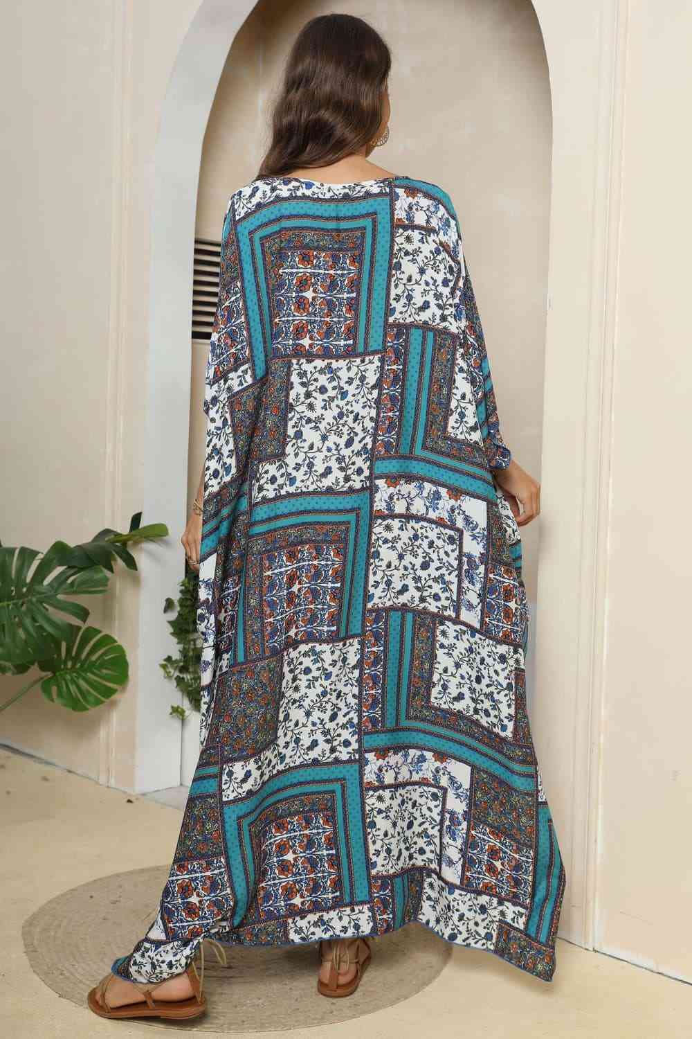Patchwork Printed V-Neck Split Maxi Dress (2 Colors) Krazy Heart Designs Boutique