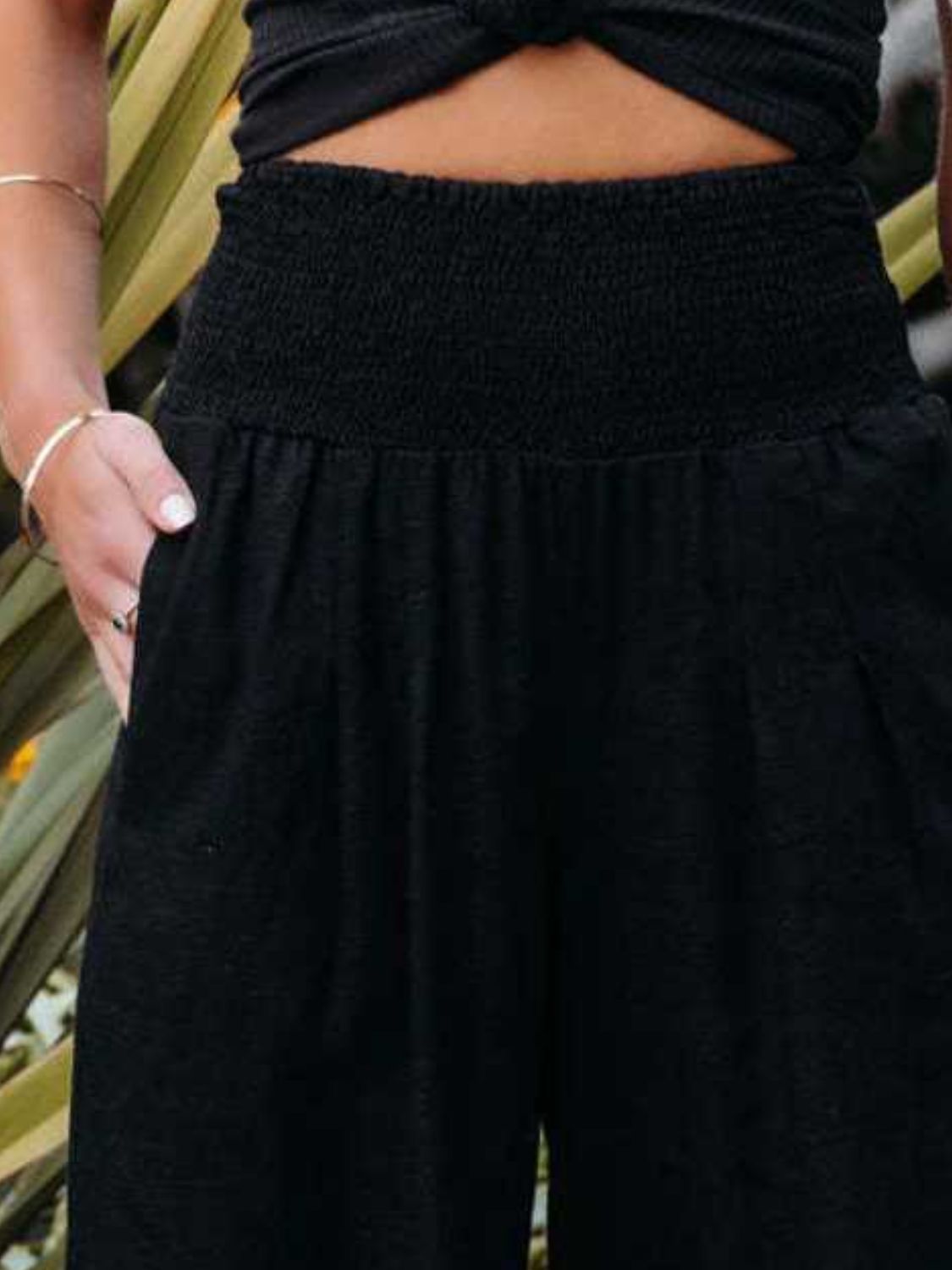 Full Size Smocked Waist Wide Leg Pants Krazy Heart Designs Boutique