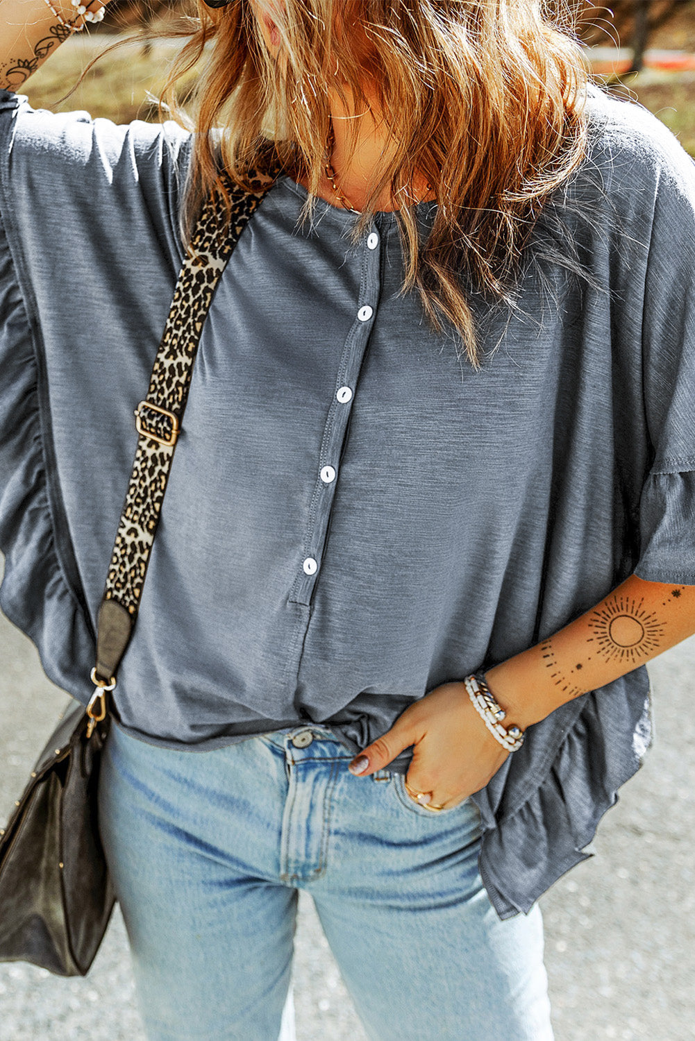 KHD Button Front Flounce Sleeve Tee Krazy Heart Designs Boutique