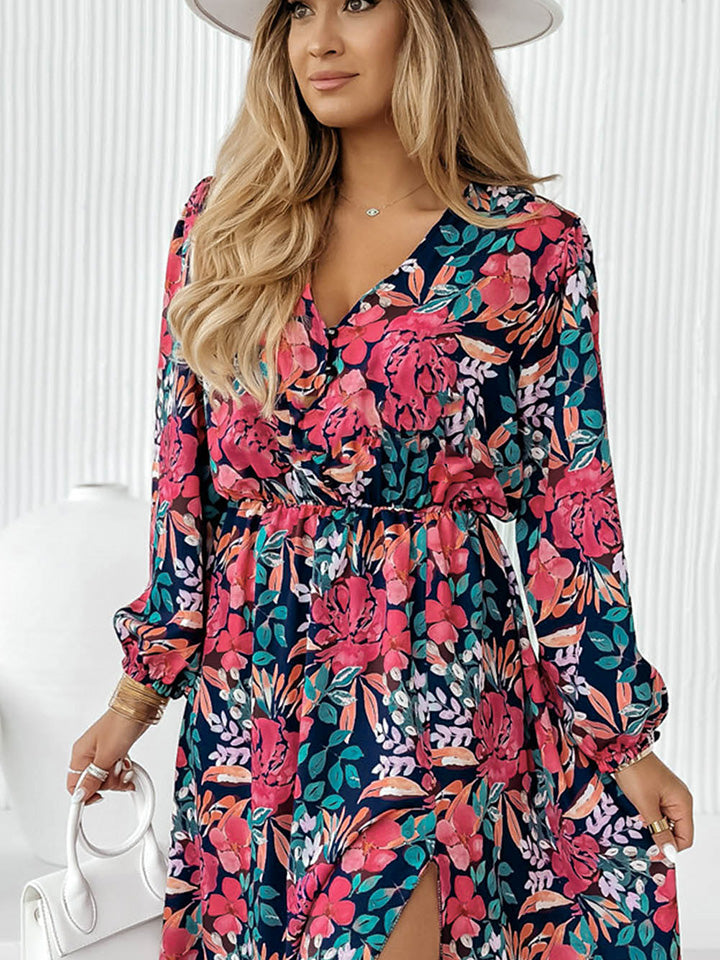 Floral Printed Long Sleeve Slit Dress Krazy Heart Designs Boutique