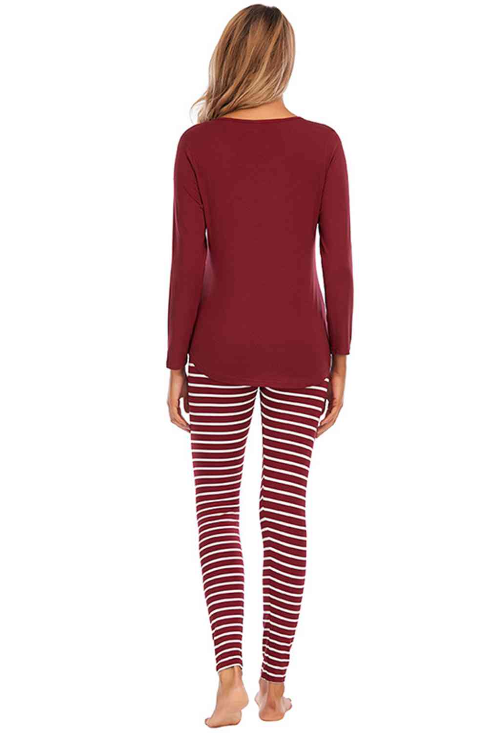 Christmas Graphic Round Neck Top and Striped Pajama Set (2 Color Styles) Krazy Heart Designs Boutique