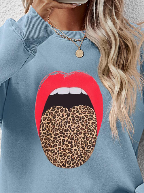 Leopard Lip Graphic Round Neck Sweatshirt (9 Colors) Shirts & Tops Krazy Heart Designs Boutique