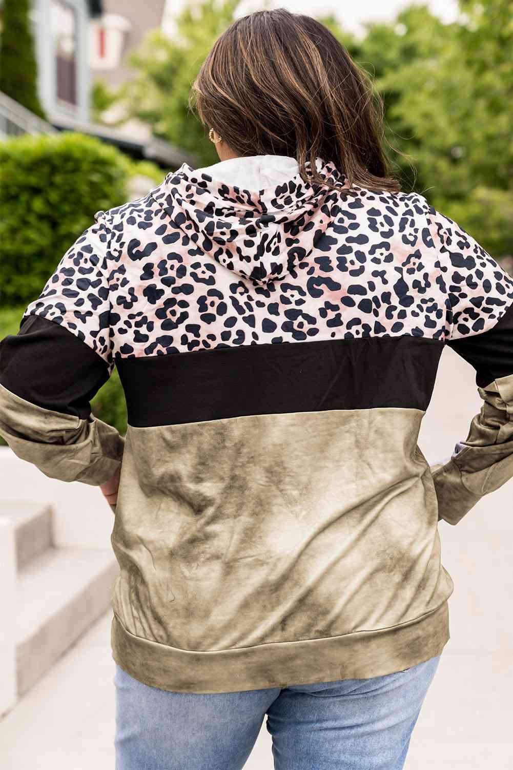 Plus Size Leopard Print Color Block Hoodie with Kangaroo Pocket (3 Colors) Shirts & Tops Krazy Heart Designs Boutique