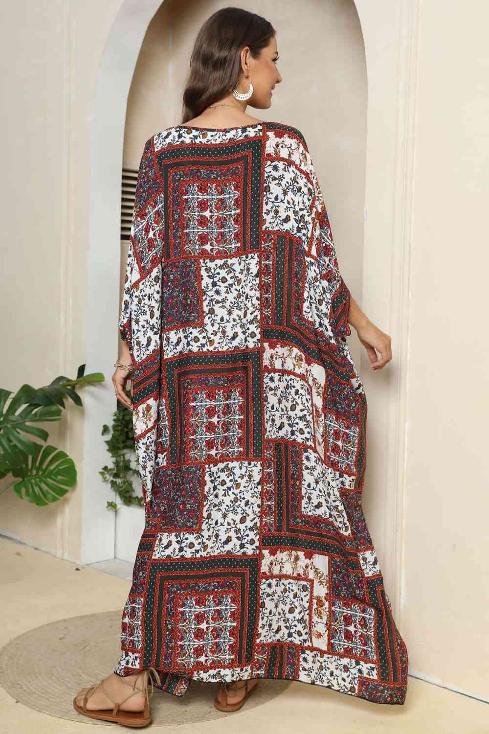 Patchwork Printed V-Neck Split Maxi Dress (2 Colors) Krazy Heart Designs Boutique